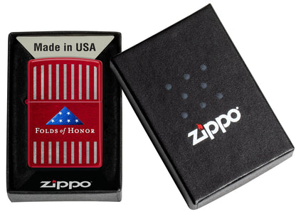 Zippo Folds of Honor Pinstripes Design Candy Apple Red Windproof Lighter