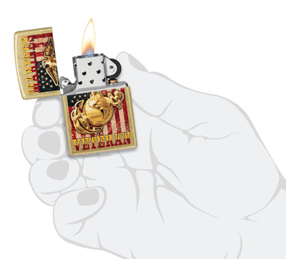 Zippo U.S. Marine Corps Veteran Design Street Brass Windproof Lighter