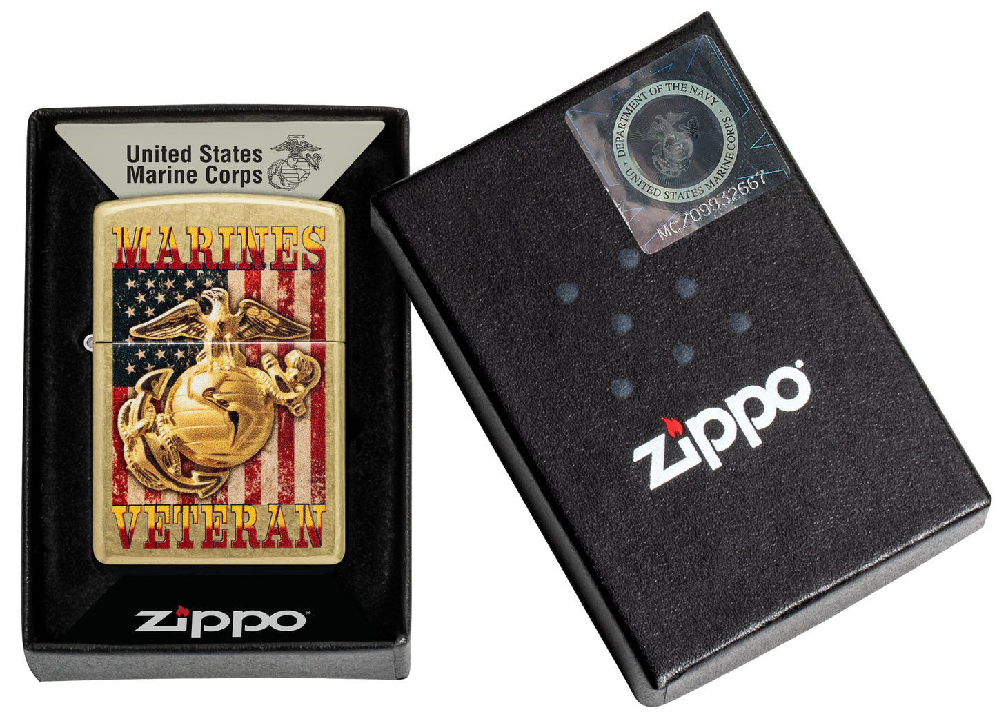 Zippo U.S. Marine Corps Veteran Design Street Brass Windproof Lighter