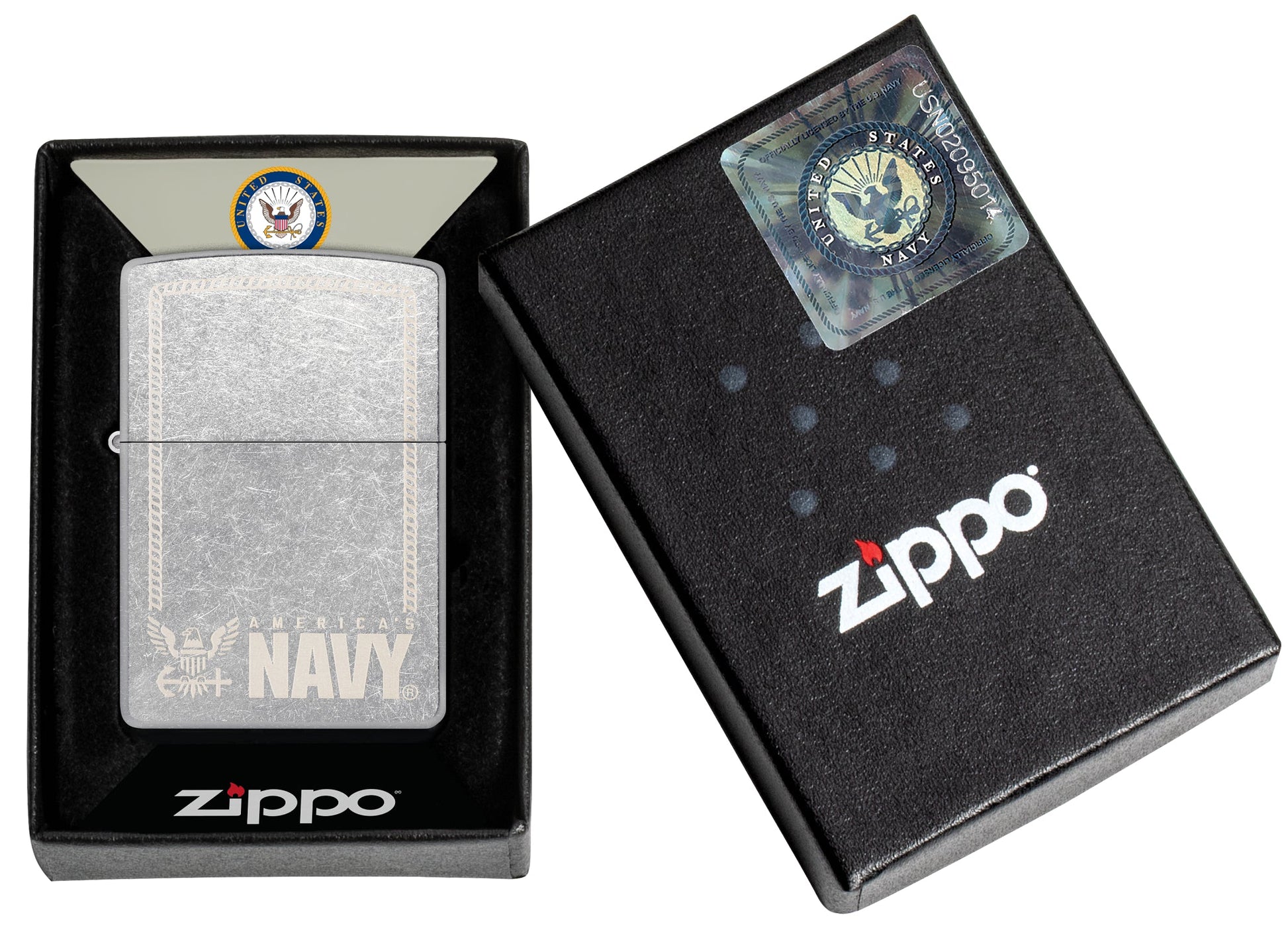 Zippo United States Navy® America's Navy Design Street Chrome Windproof Lighter