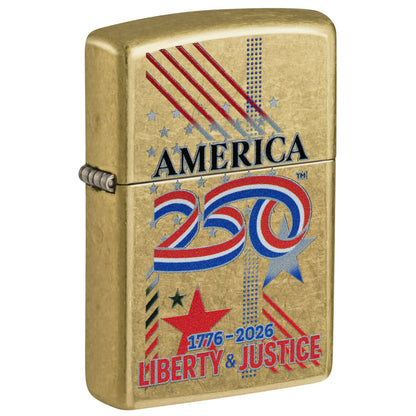 Zippo America250 Liberty & Justice Design Street Brass Windproof Lighter
