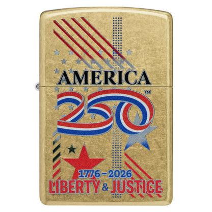 Zippo America250 Liberty & Justice Design Street Brass Windproof Lighter