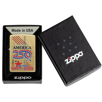 Zippo America250 Liberty & Justice Design Street Brass Windproof Lighter