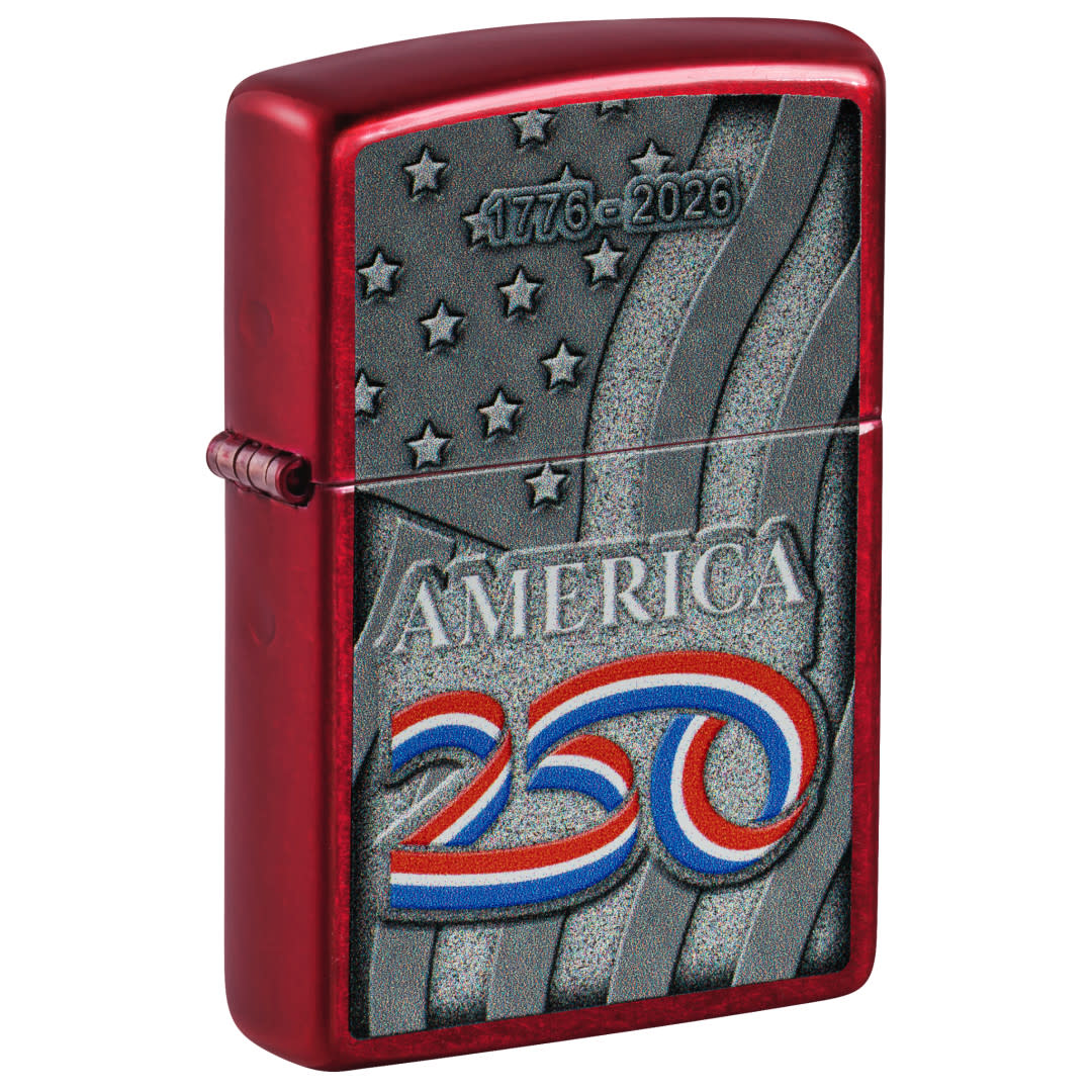 Zippo America250 Stars and Stripes Design Candy Apple Red Windproof Lighter
