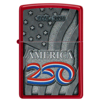 Zippo America250 Stars and Stripes Design Candy Apple Red Windproof Lighter