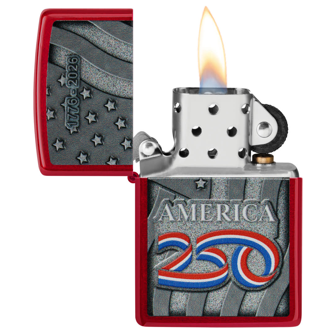 Zippo America250 Stars and Stripes Design Candy Apple Red Windproof Lighter