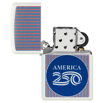 Zippo America250 Pinstripes Design White Matte Windproof Lighter