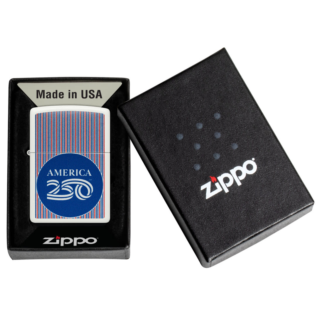 Zippo America250 Pinstripes Design White Matte Windproof Lighter