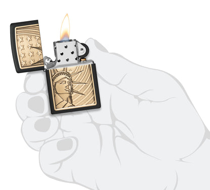 Zippo Lady Liberty Emblem Black Matte Windproof Lighter