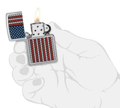 Zippo Flame Spangled Banner Design Street Chrome Windproof Lighter