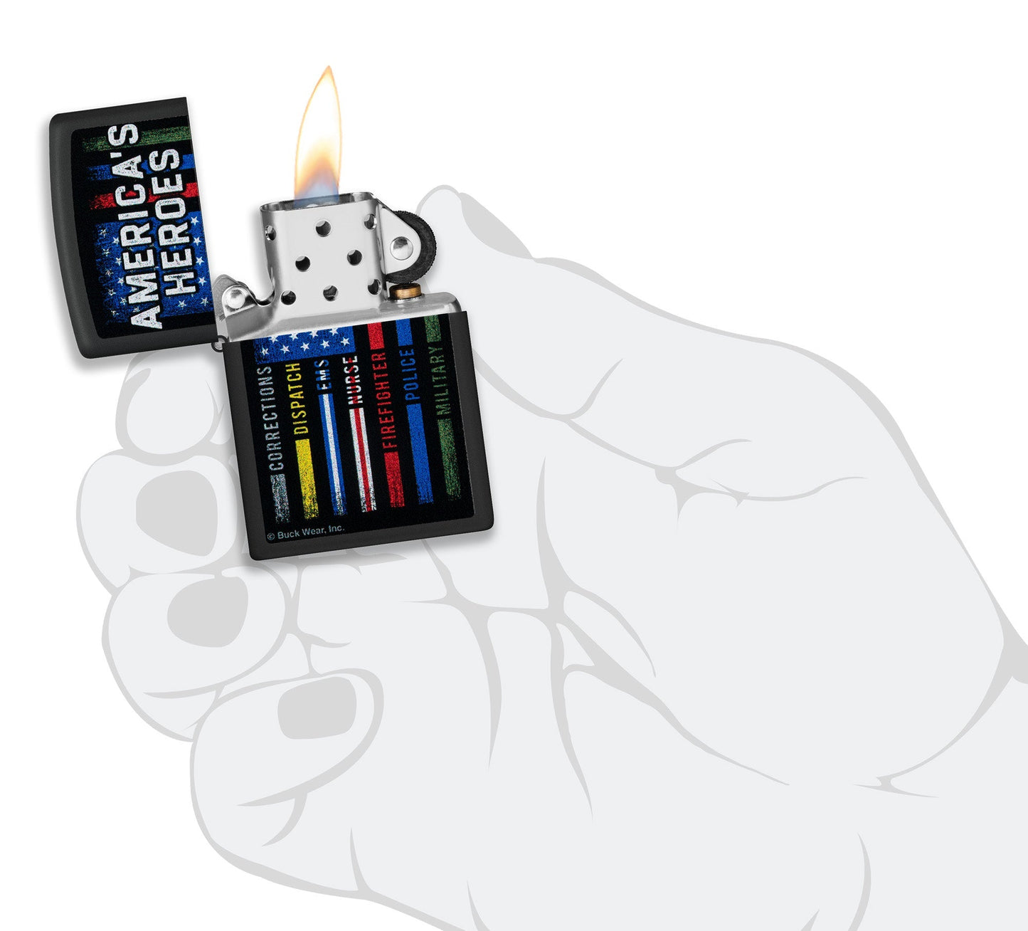 Zippo Buck Wear™ America's Heroes Design Black Matte Windproof Lighter