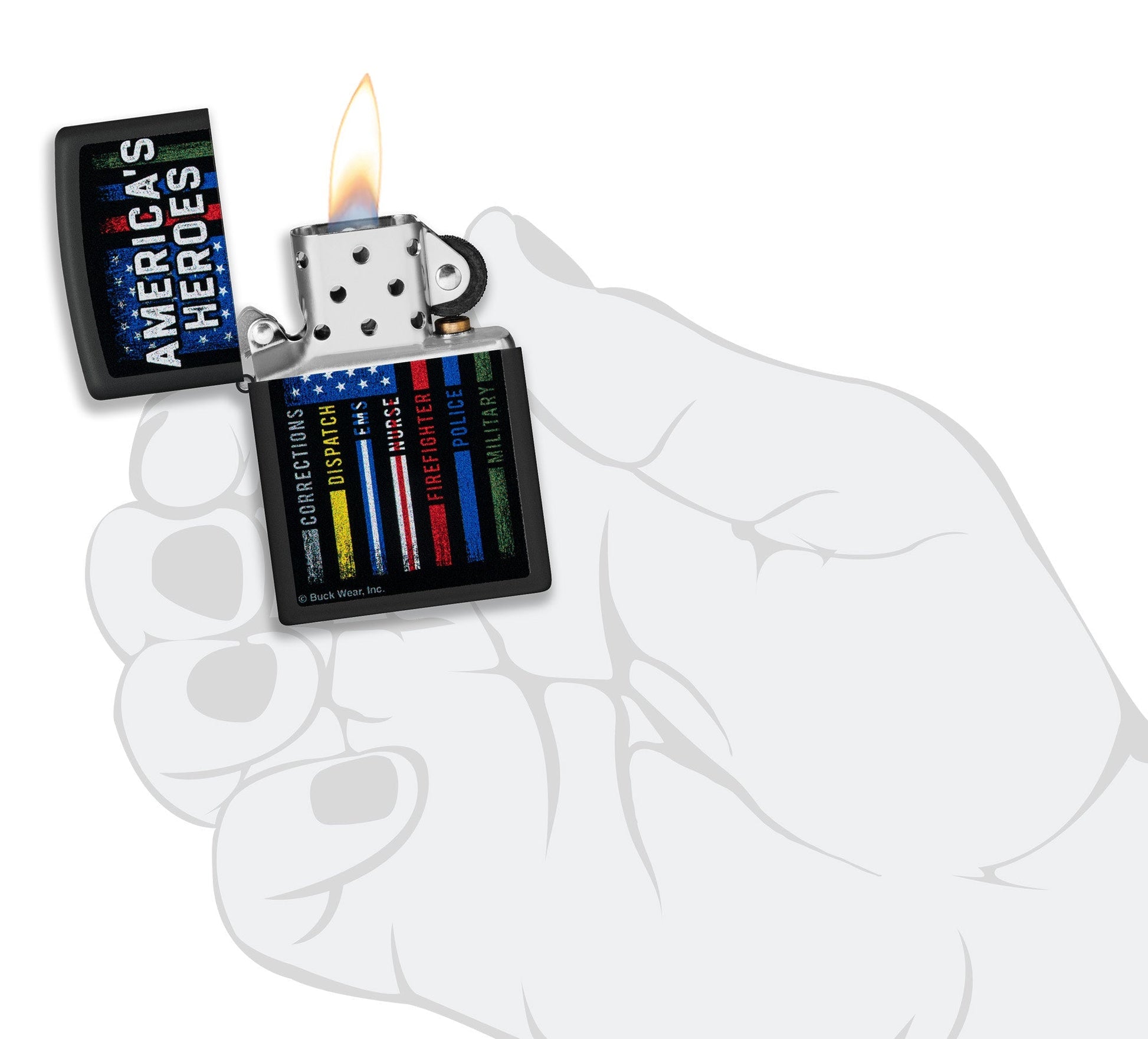 Zippo Buck Wear™ America's Heroes Design Black Matte Windproof Lighter