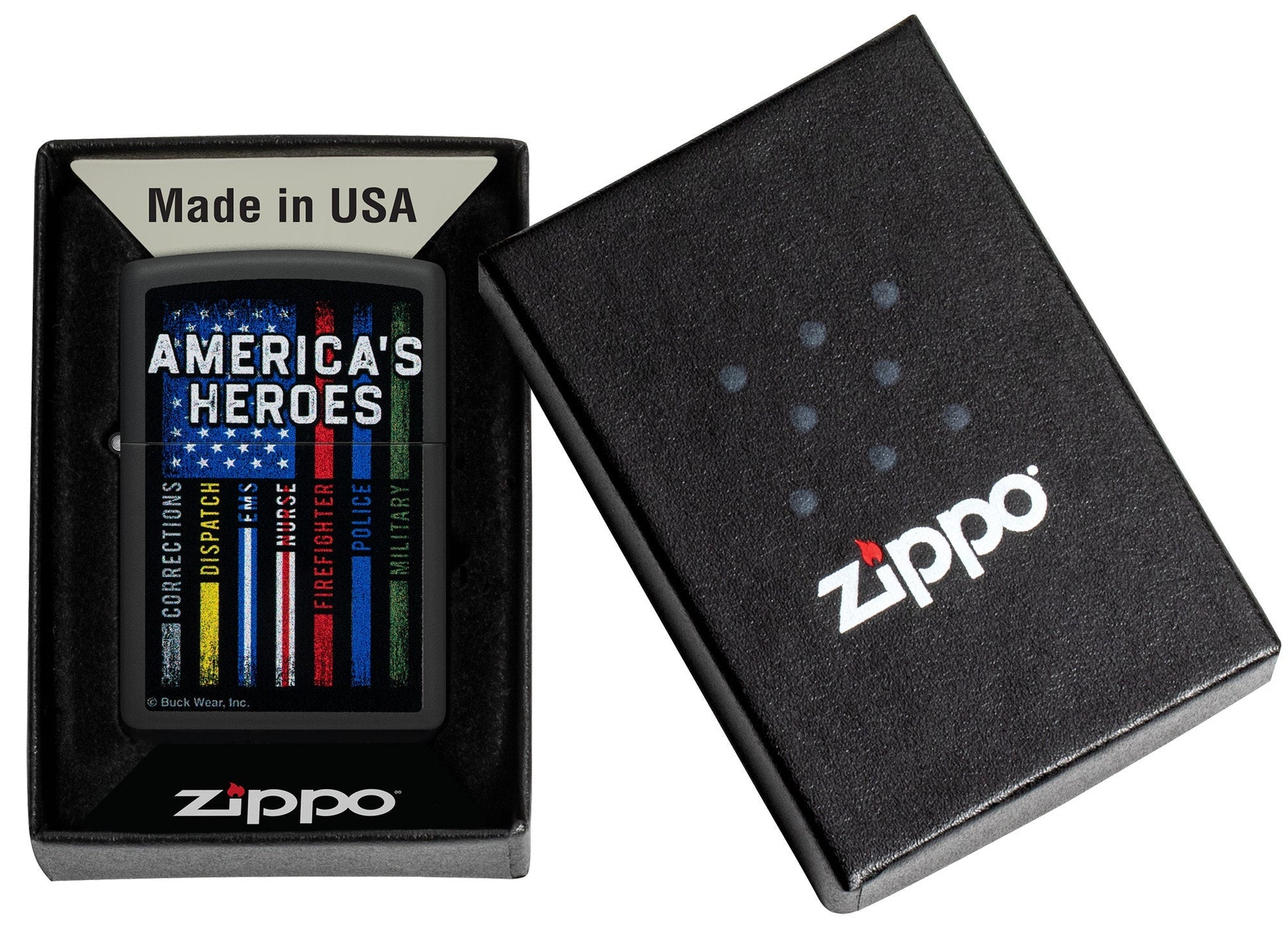 Zippo Buck Wear™ America's Heroes Design Black Matte Windproof Lighter