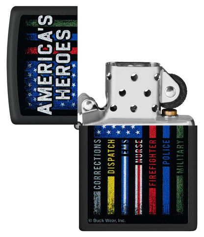 Zippo Buck Wear™ America's Heroes Design Black Matte Windproof Lighter