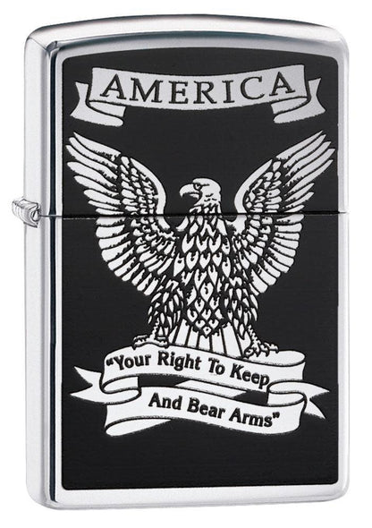 Zippo Black and White Americana Eagle Chrome Windproof Lighter
