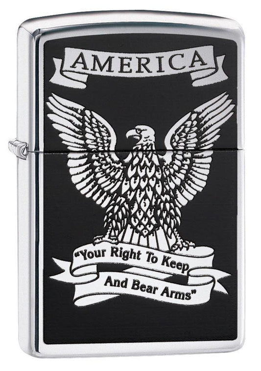 Zippo Black and White Americana Eagle Chrome Windproof Lighter