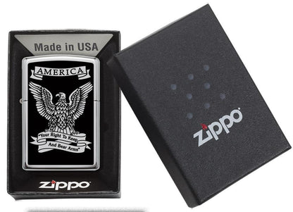 Zippo Black and White Americana Eagle Chrome Windproof Lighter