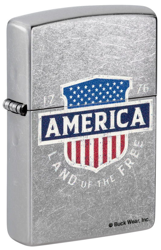Zippo Buck Wear™ Land of the Free Design Street Chrome Windproof Lighter