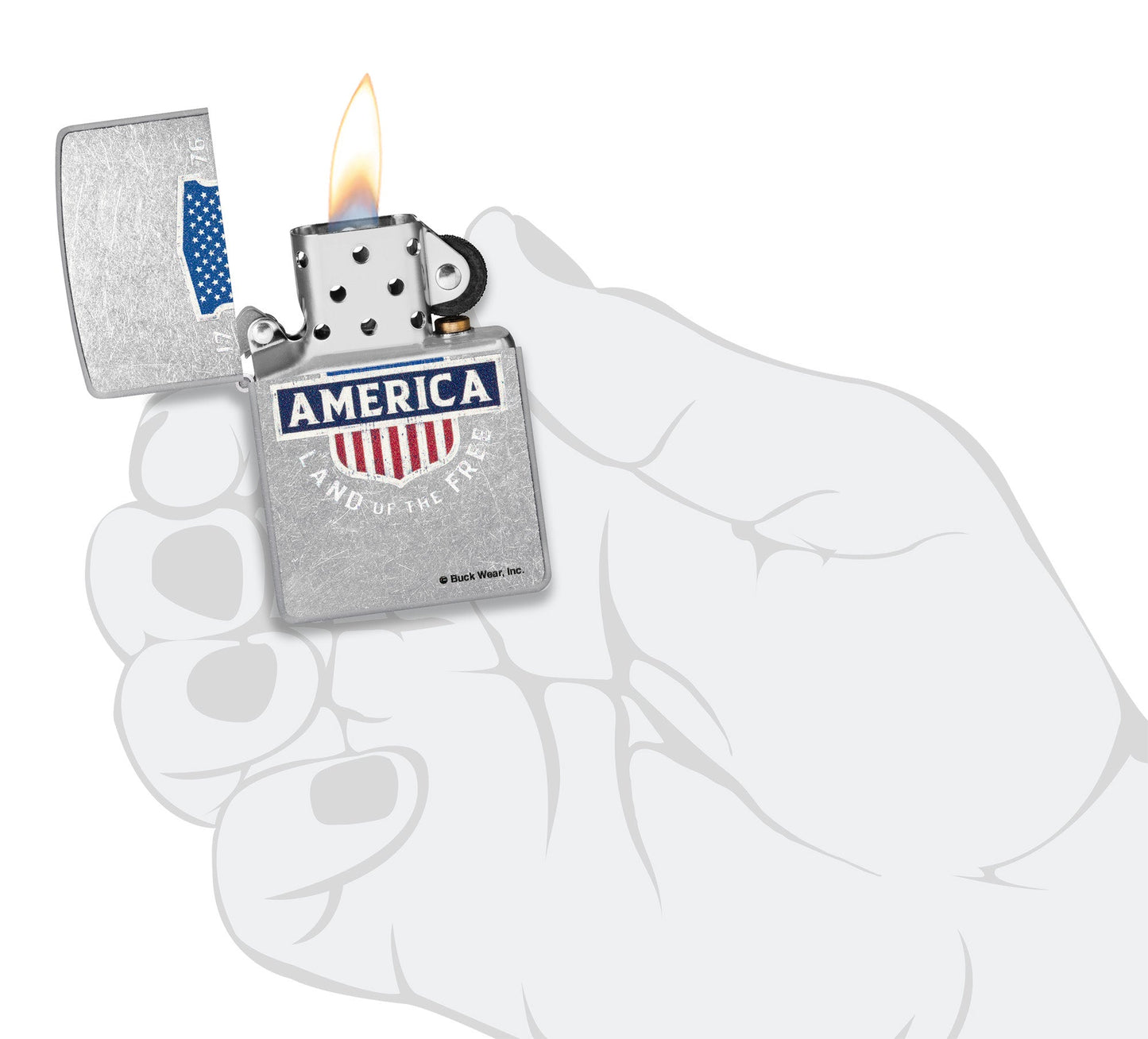 Zippo Buck Wear™ Land of the Free Design Street Chrome Windproof Lighter