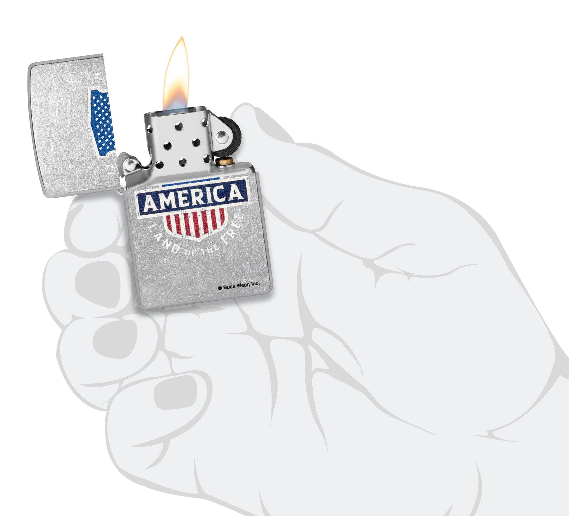 Zippo Buck Wear™ Land of the Free Design Street Chrome Windproof Lighter