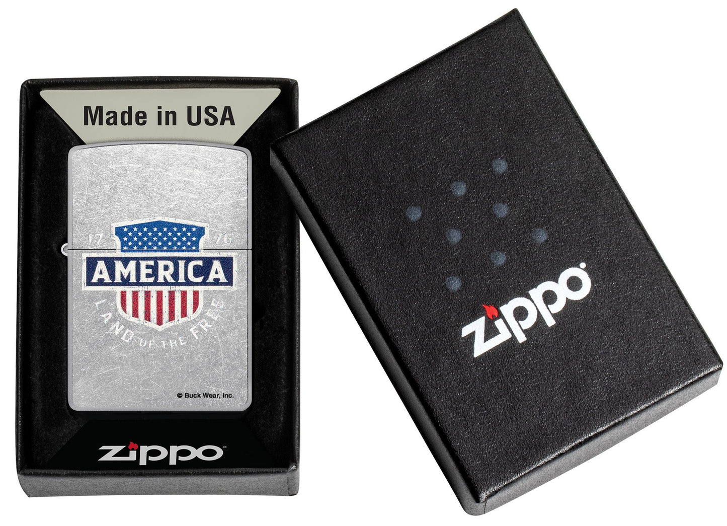 Zippo Buck Wear™ Land of the Free Design Street Chrome Windproof Lighter