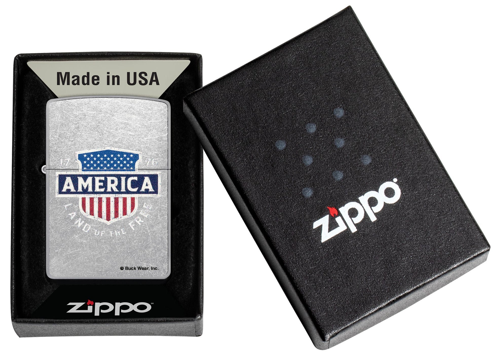 Zippo Buck Wear™ Land of the Free Design Street Chrome Windproof Lighter