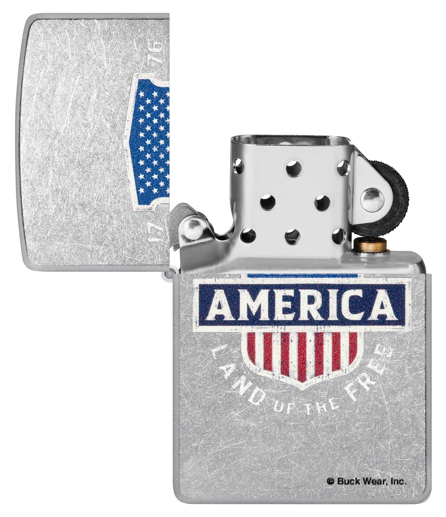 Zippo Buck Wear™ Land of the Free Design Street Chrome Windproof Lighter