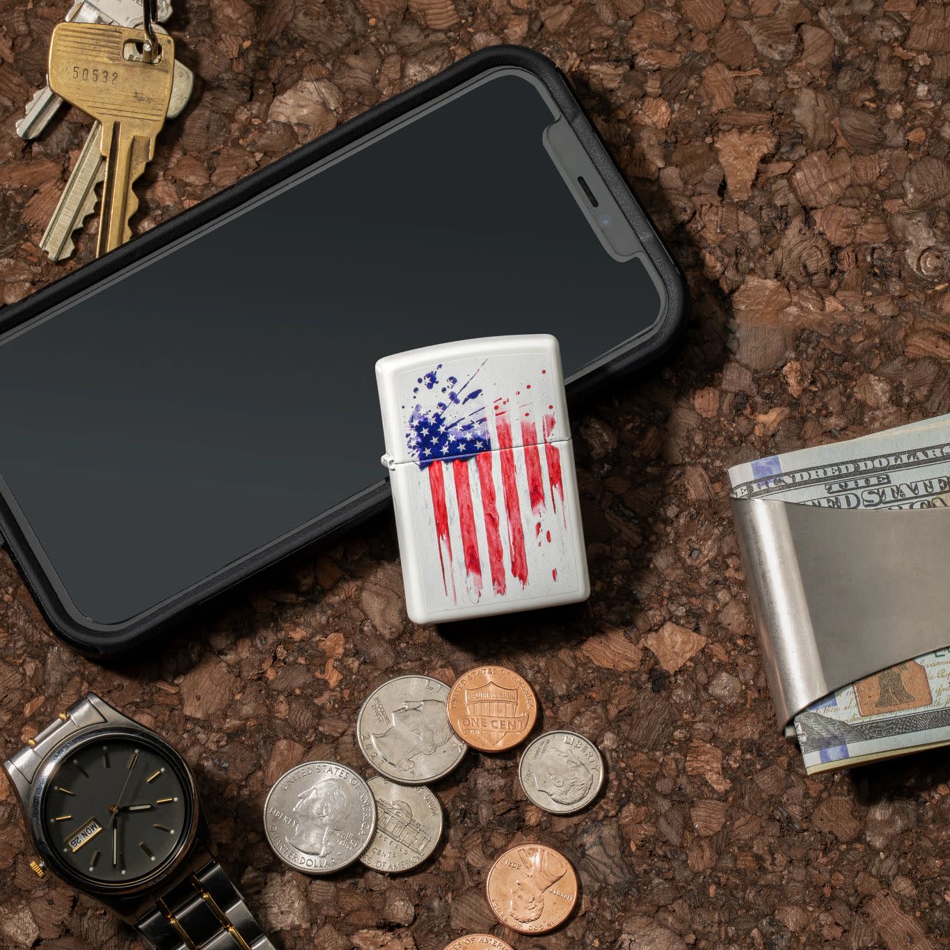 Zippo US Flag Design White Matte Windproof Lighter