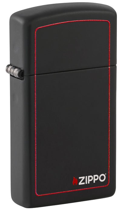 Zippo Slim® Black Matte with Red Border Logo Windproof Lighter