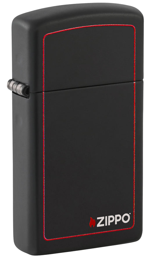 Zippo Slim® Black Matte with Red Border Logo Windproof Lighter