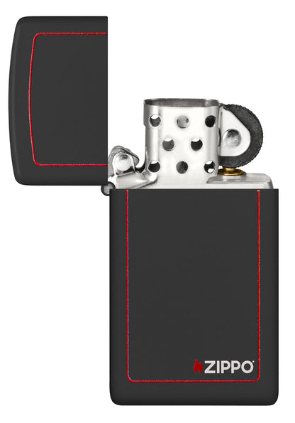 Zippo Slim® Black Matte with Red Border Logo Windproof Lighter