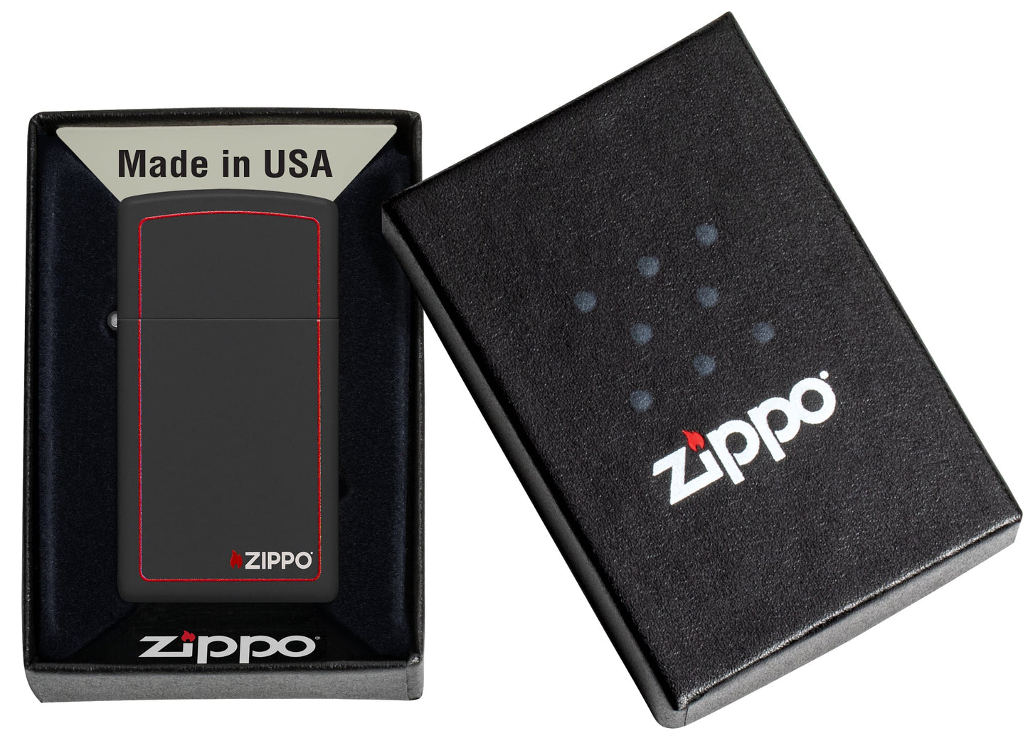 Zippo Slim® Black Matte with Red Border Logo Windproof Lighter
