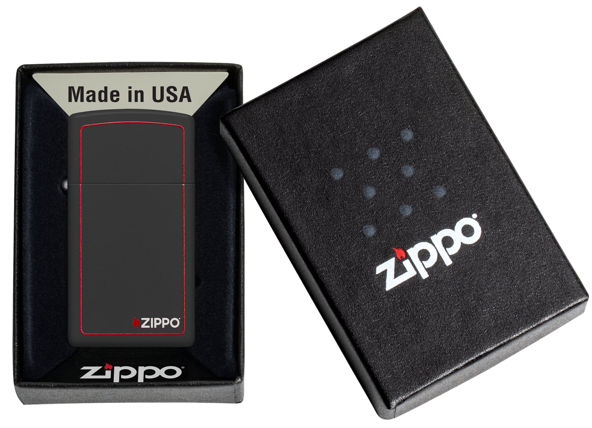 Zippo Slim® Black Matte with Red Border Logo Windproof Lighter