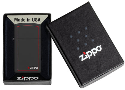 Zippo Slim® Black Matte with Red Border Logo Windproof Lighter