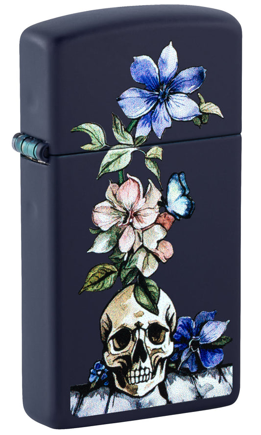Zippo Bone Bouquet Design Slim Navy Matte Windproof Lighter