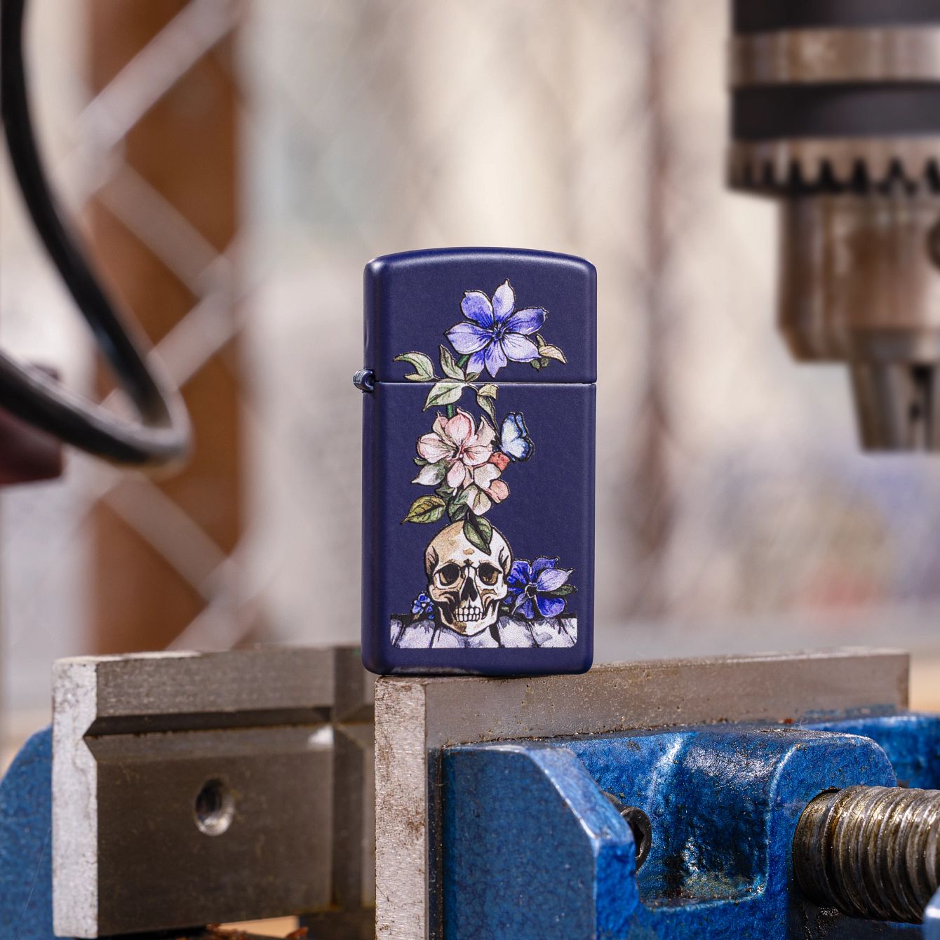 Zippo Bone Bouquet Design Slim Navy Matte Windproof Lighter