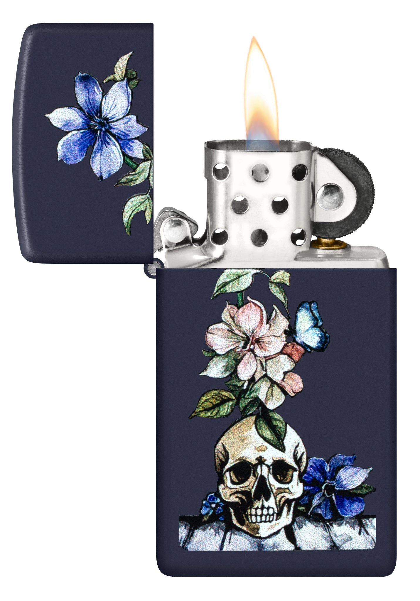 Zippo Bone Bouquet Design Slim Navy Matte Windproof Lighter