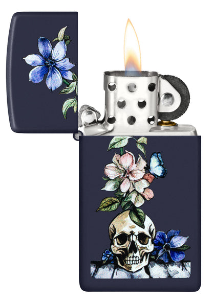 Zippo Bone Bouquet Design Slim Navy Matte Windproof Lighter