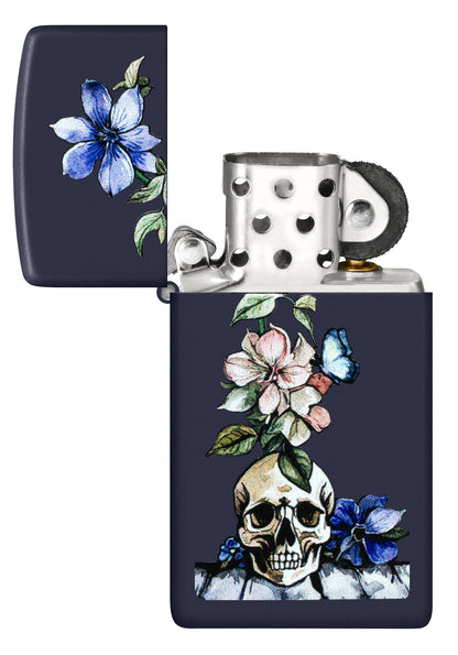 Zippo Bone Bouquet Design Slim Navy Matte Windproof Lighter