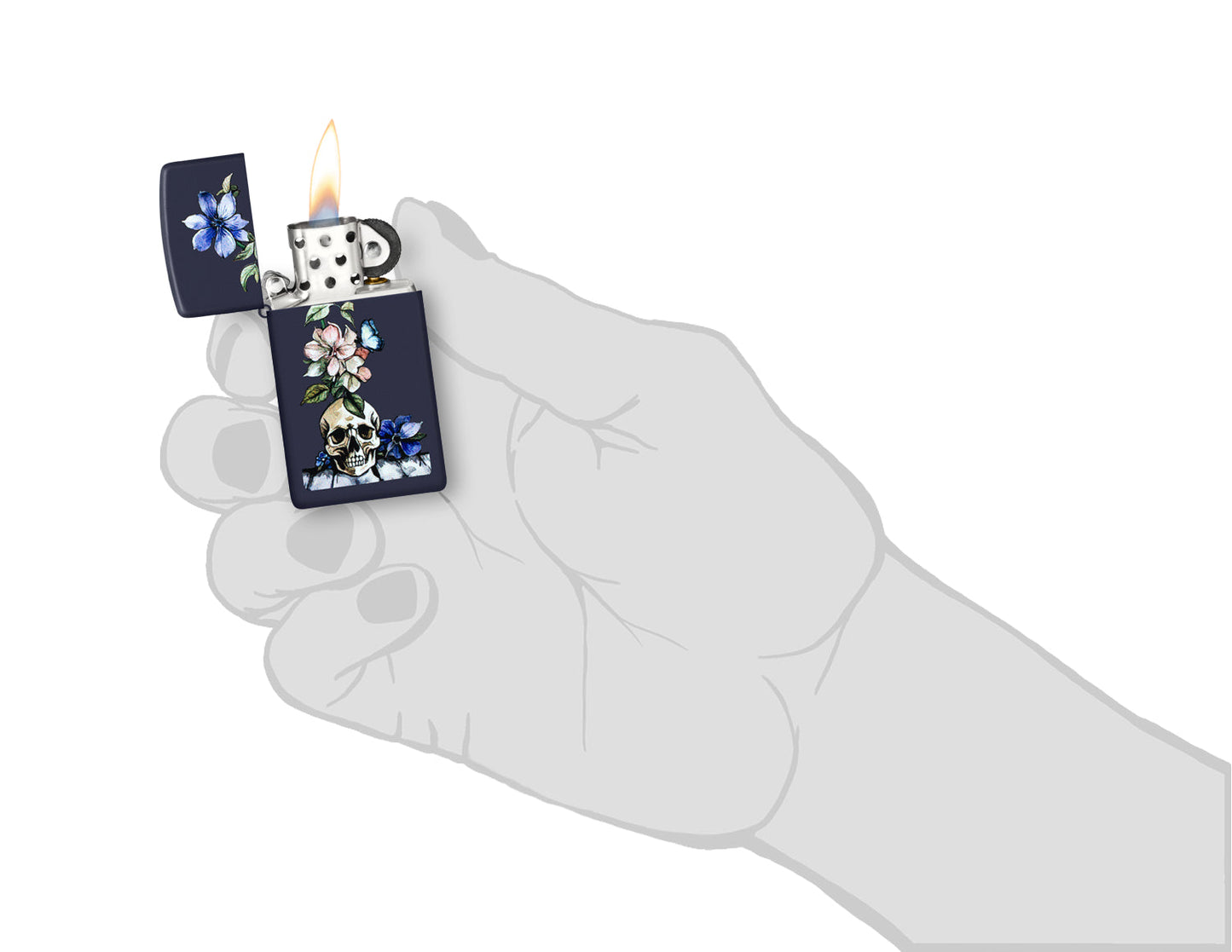 Zippo Bone Bouquet Design Slim Navy Matte Windproof Lighter