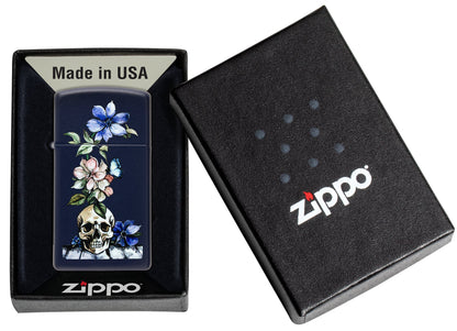 Zippo Bone Bouquet Design Slim Navy Matte Windproof Lighter