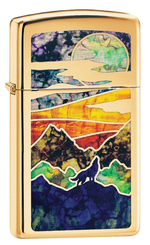 Zippo Slim® High Polish Brass Howling Wolf