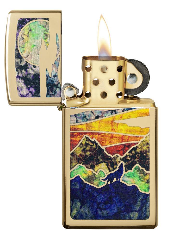 Zippo Slim® High Polish Brass Howling Wolf