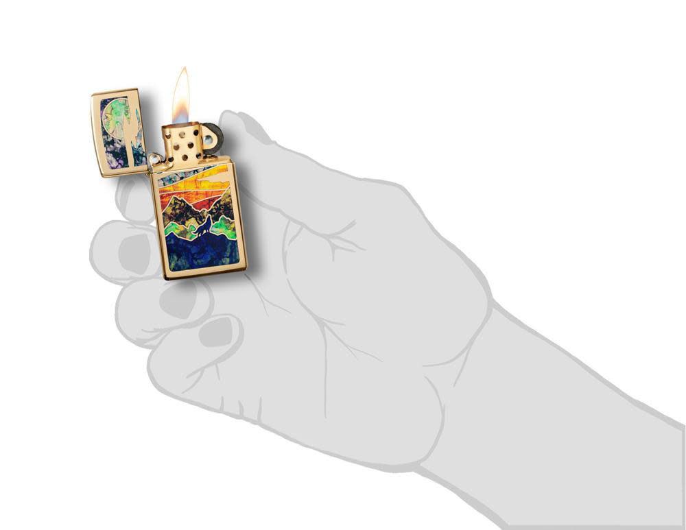 Zippo Slim® High Polish Brass Howling Wolf