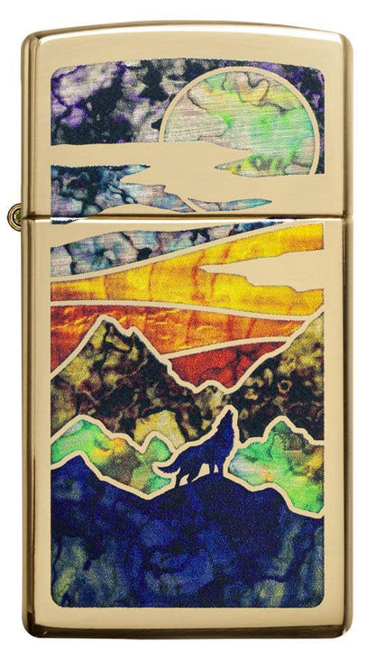 Zippo Slim® High Polish Brass Howling Wolf