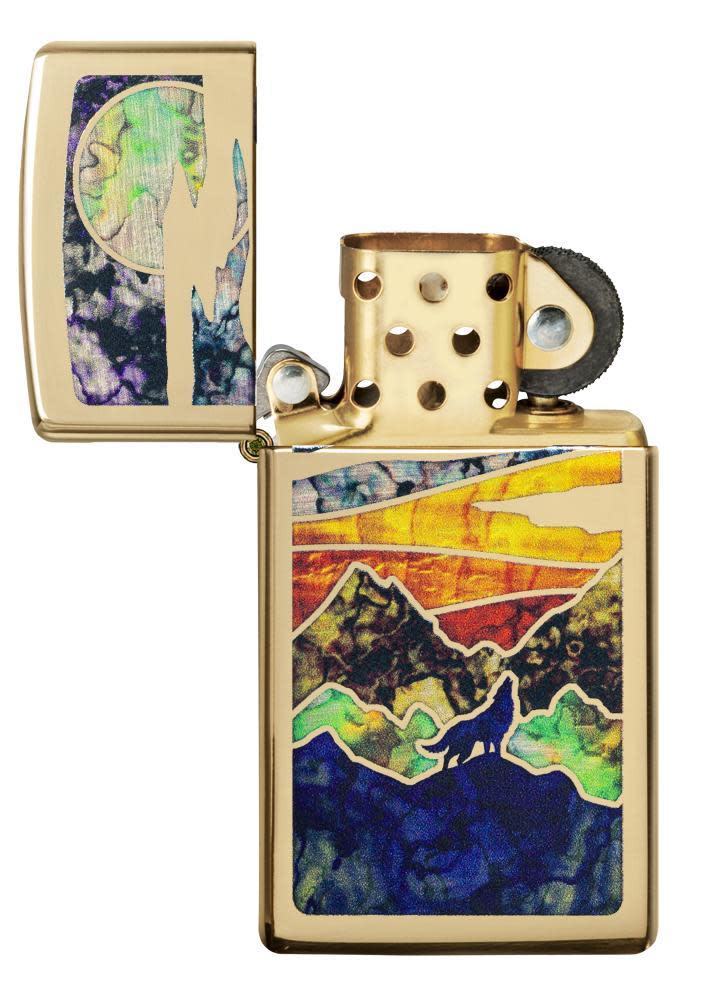 Zippo Slim® High Polish Brass Howling Wolf