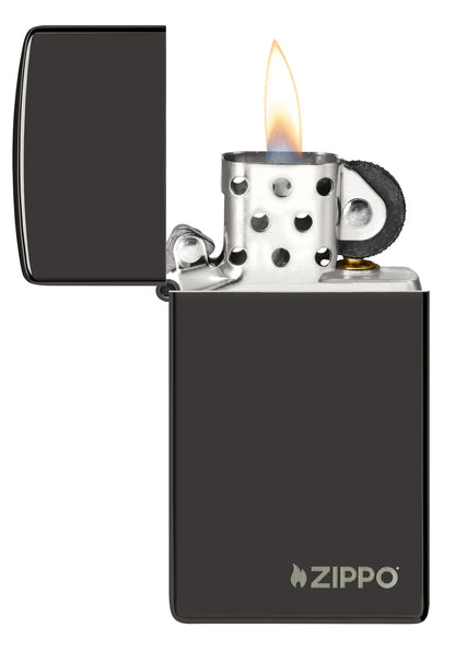 Zippo Slim® High Polish Black Logo Windproof Lighter