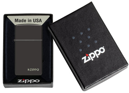 Zippo Slim® High Polish Black Logo Windproof Lighter