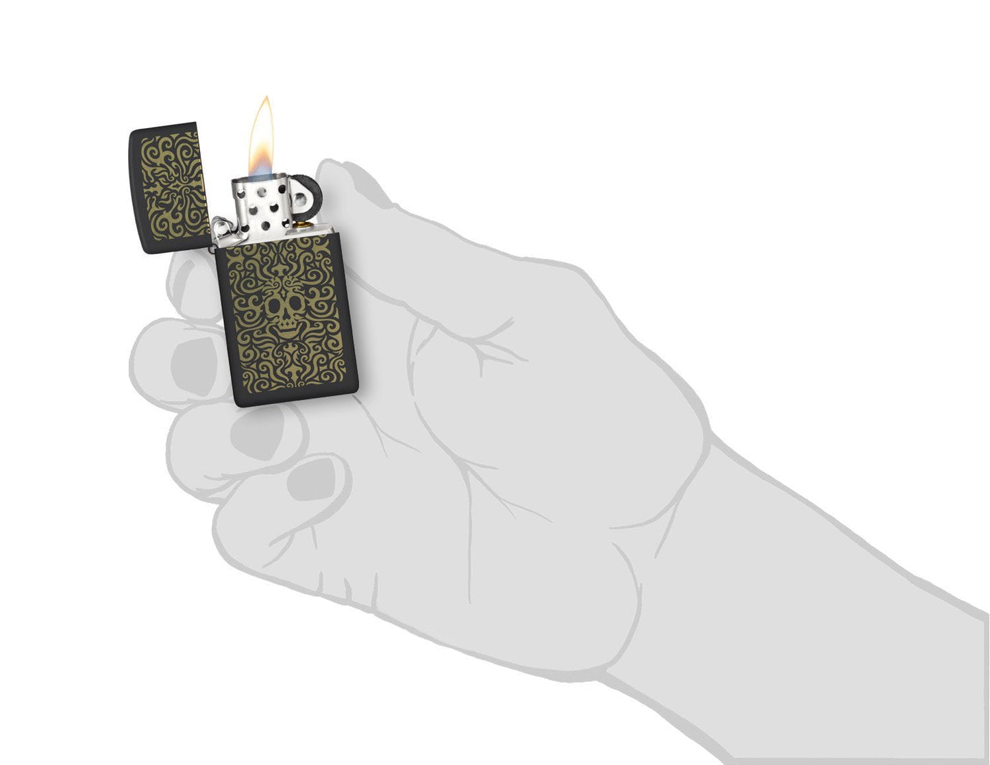 Zippo Skull Filigree Design Slim® Black Matte Windproof Lighter