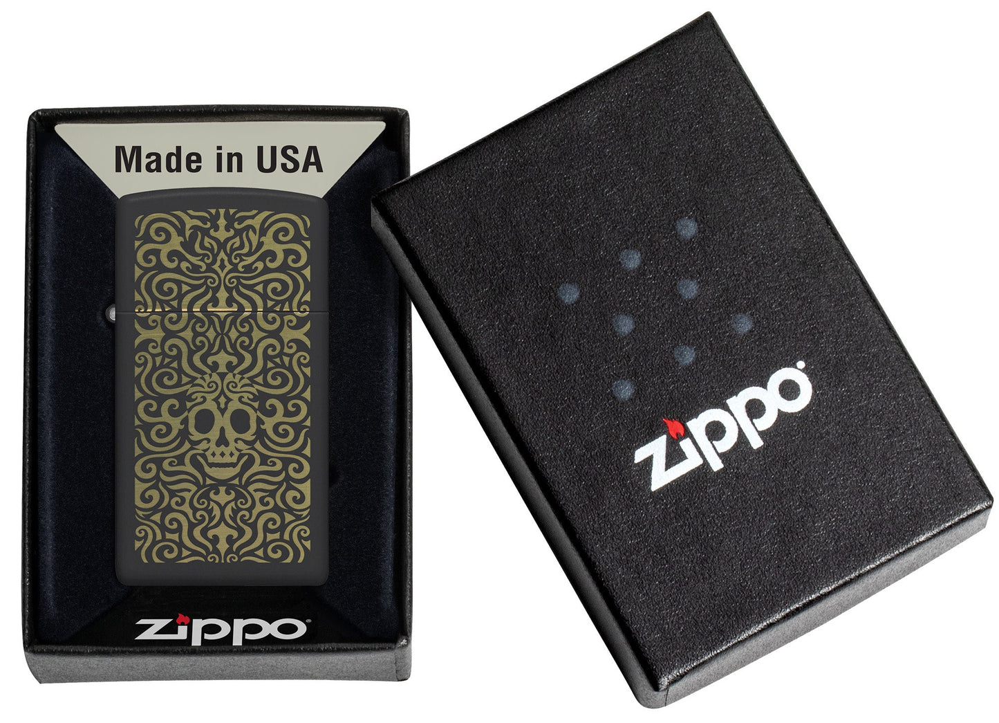 Zippo Skull Filigree Design Slim® Black Matte Windproof Lighter